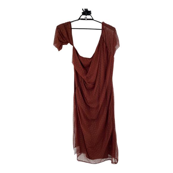 ASOS DESIGN Curve dress fallen shoulder ruched textured mesh midi brown size 24 - Picture 1 of 5